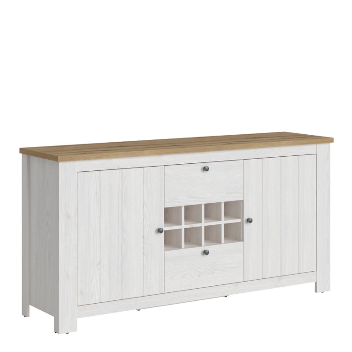 Celesto 2 Door 2 Drawer Sideboard / 3 Door Display top Unit Inc 6 Lights in White/Oak