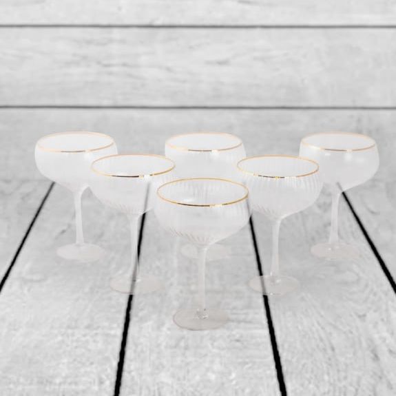 Set of 6 Large Traditional Coupe Champagne Glasses with Gold Rims