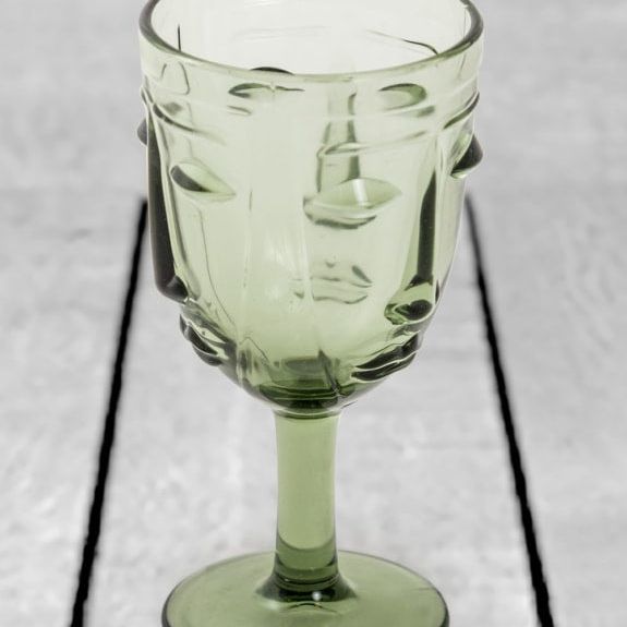 Set of 6 Green Deco Face Wine Glasses