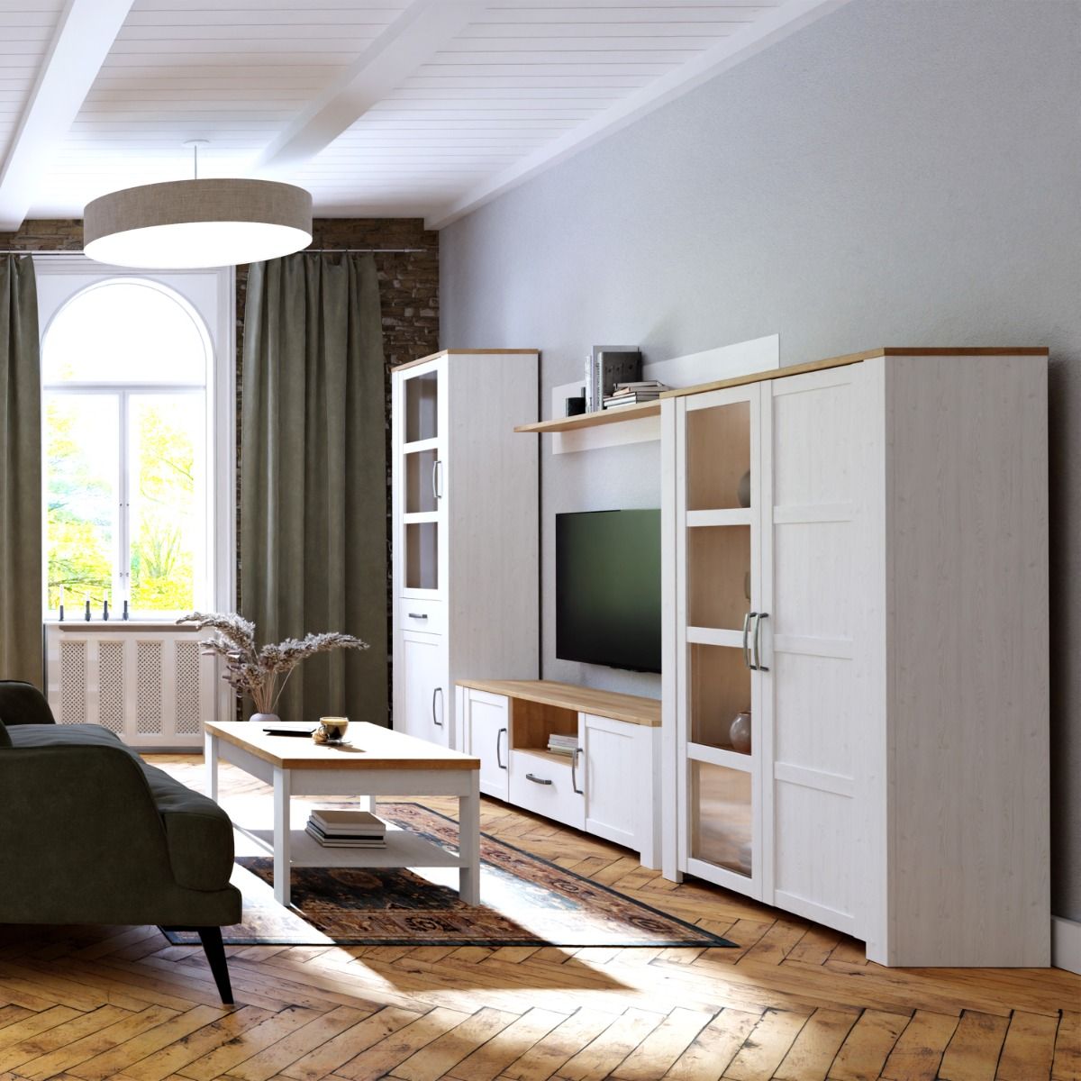 Bohol Display Cabinet in Riviera Oak/White with Optional LED Lighting