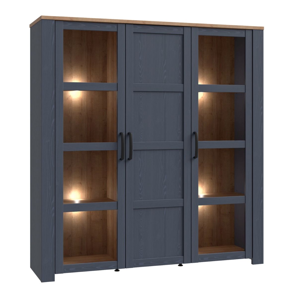 Bohol Large Display Cabinet in Riviera Oak/Navy with Optional LED Lighting