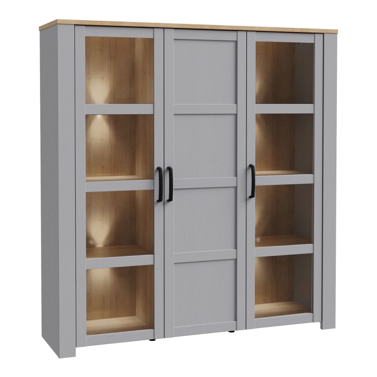Bohol Large Display Cabinet in Riviera Oak/Grey Oak with Optional LED Lighting