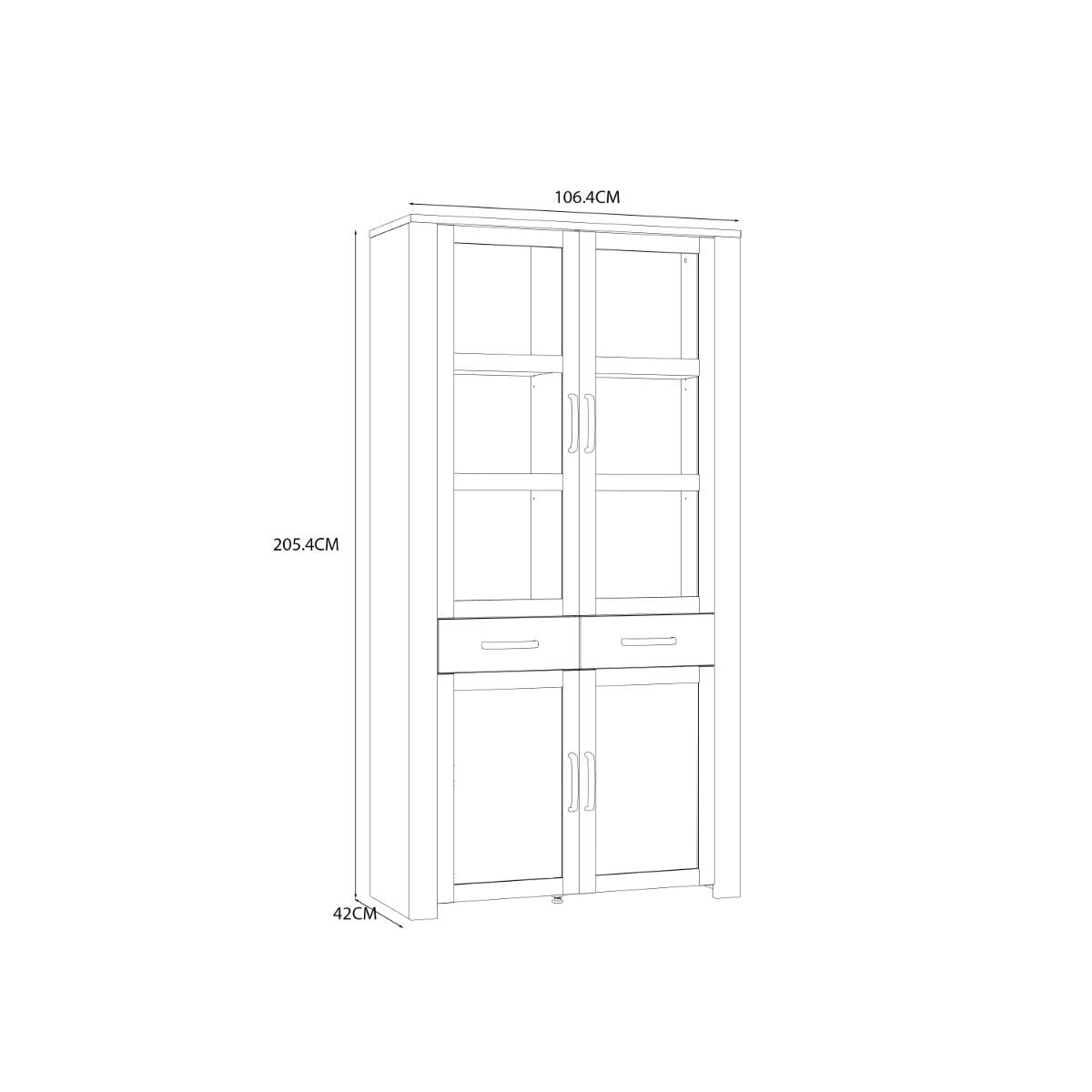 Bohol Display Cabinet 4 Door 2 Drawer in Oak/Navy with Optional LED Lighting