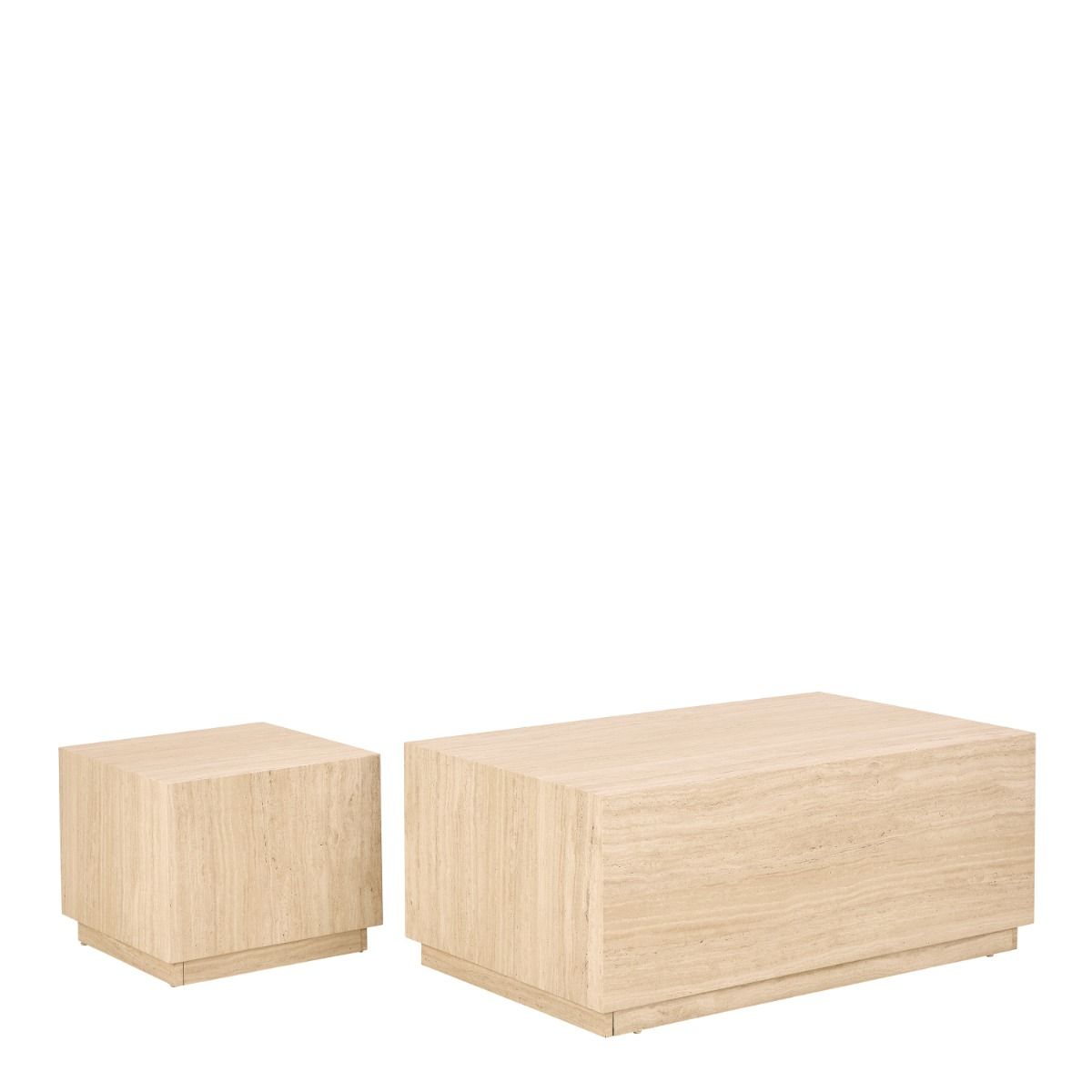 Dice Rectangular Coffee Table Set Travertine Finish Set of 2