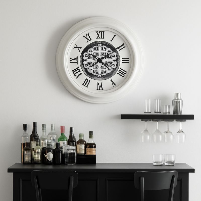 Antique Style Cream Mirrored Face Moving Gears Clock