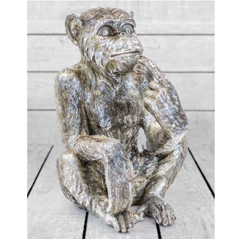 Antiqued Silver Sitting Monkey Figure/Bottle Holder