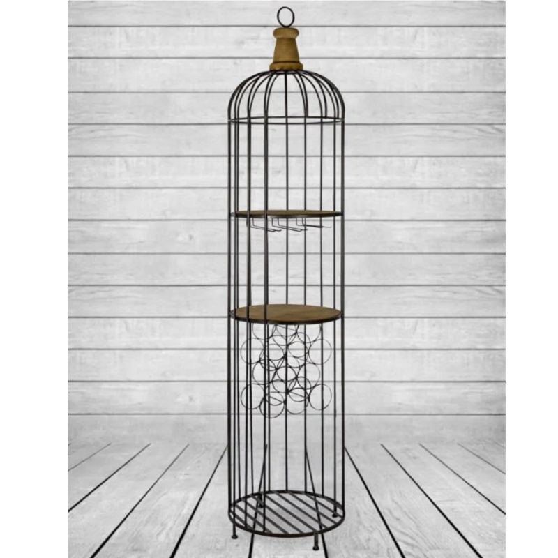 Black Metal and Wood Bar Storage Unit