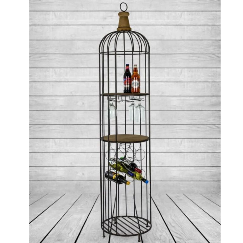 Black Metal and Wood Bar Storage Unit