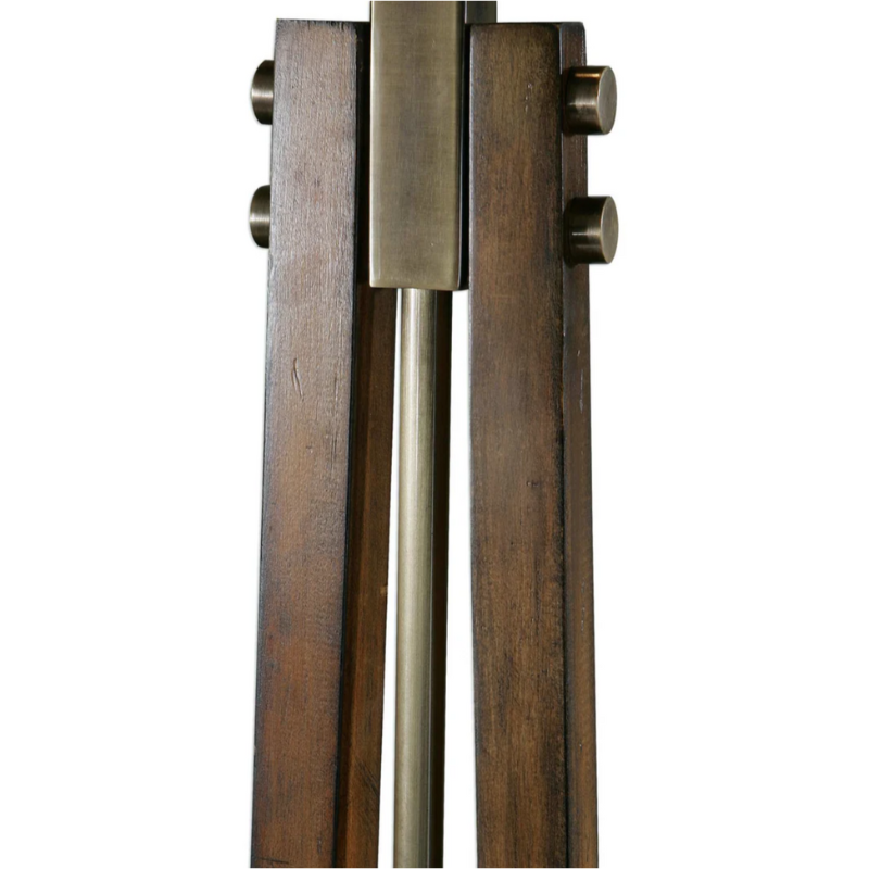 Antique Brass & Wood Sculptural Floor Lamp