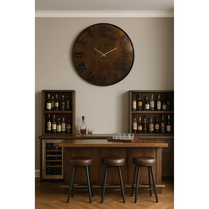 Large Antiqued Iron Industrial Wall Clock