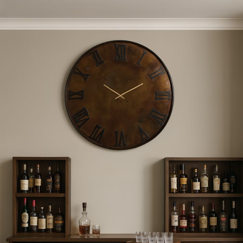 Large Antiqued Iron Industrial Wall Clock