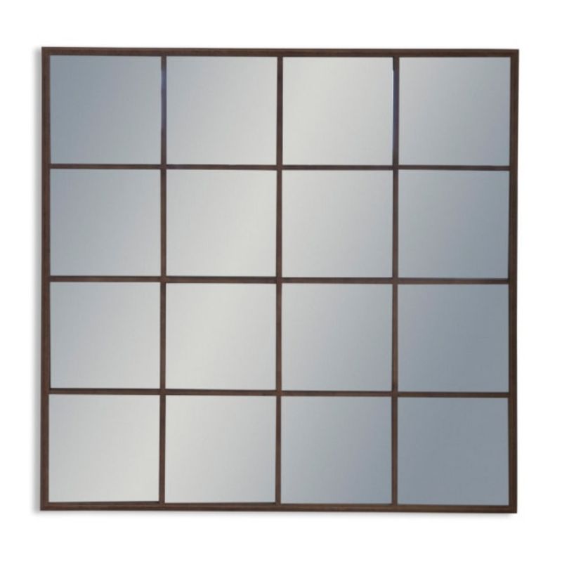 Large Antiqued Iron Square Metal Window Mirror – 110 x 110 cm