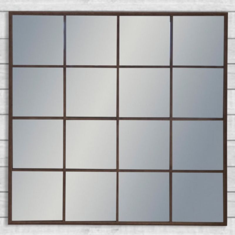 Large Antiqued Iron Square Metal Window Mirror – 110 x 110 cm