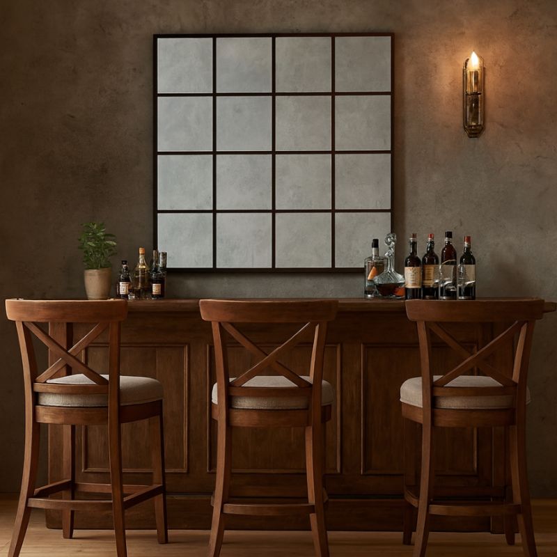Large Antiqued Iron Square Metal Window Mirror – 110 x 110 cm