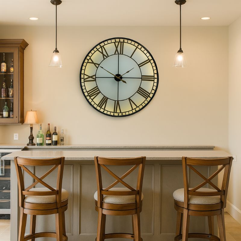 Large Black and Gold Back Lit Glass "Westminster" Wall Clock