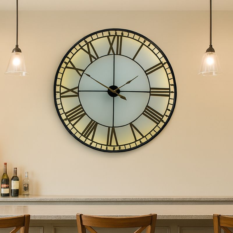 Large Black and Gold Back Lit Glass "Westminster" Wall Clock
