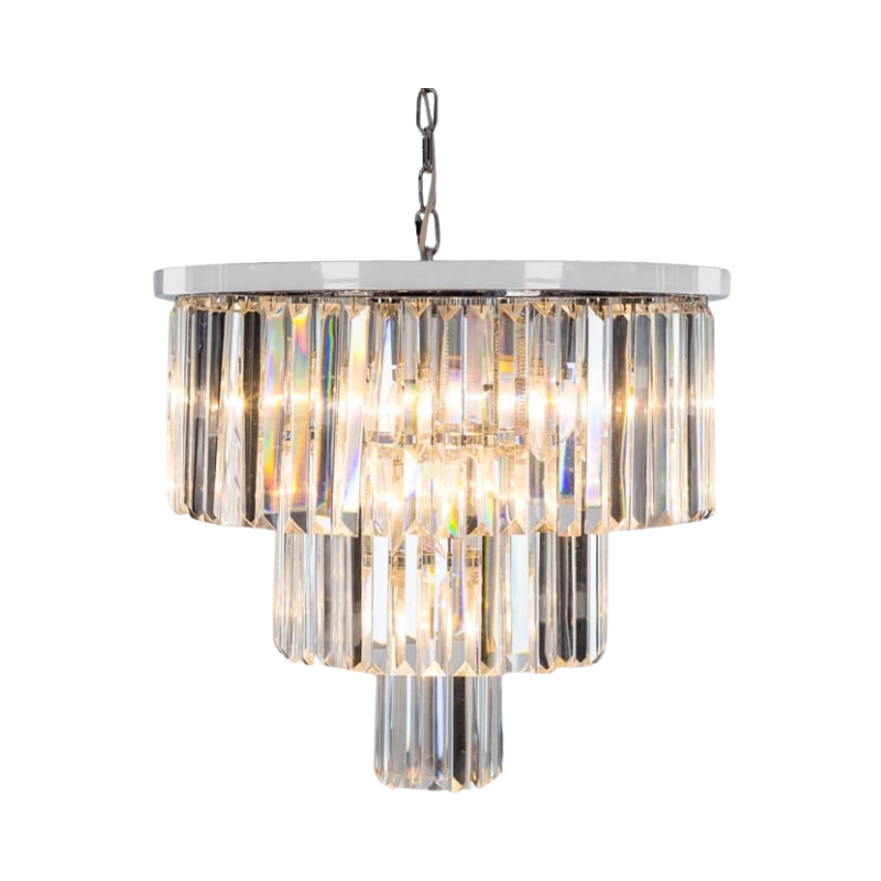 Large Chrome Prism Drop Round Cascade Chandelier