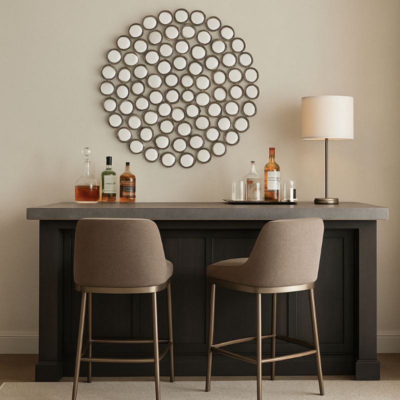 Large Round Convex Antiqued Silver Multi Mirror