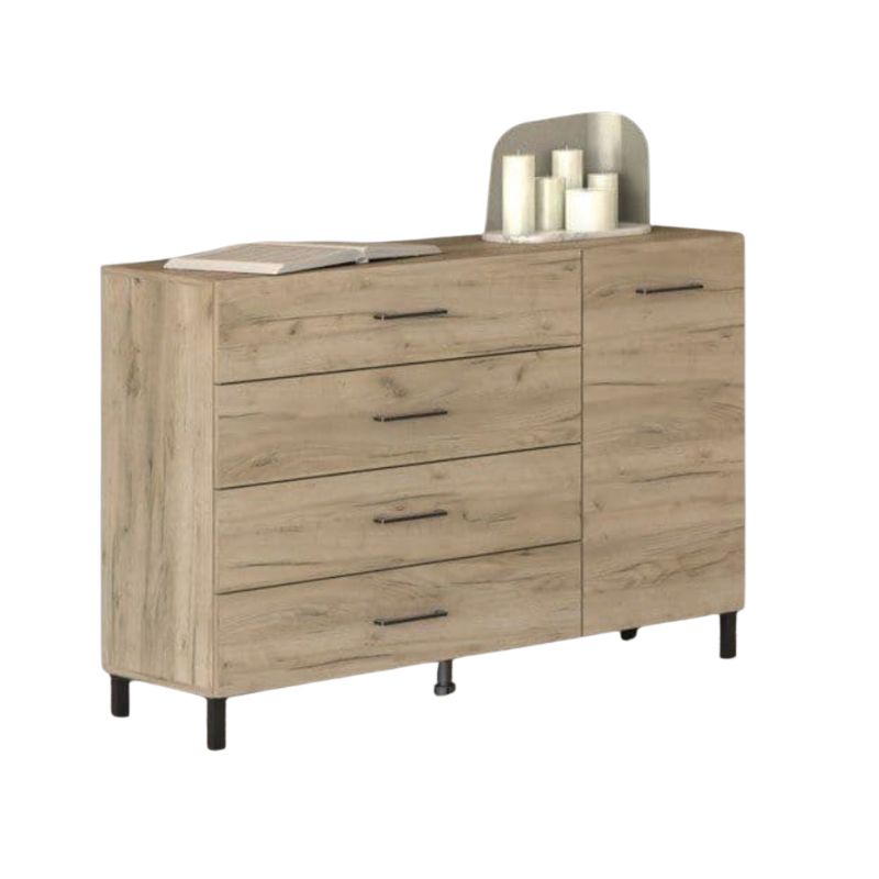Meadow Oak Effect 1 Door 4 Drawer Sideboard Storage Unit