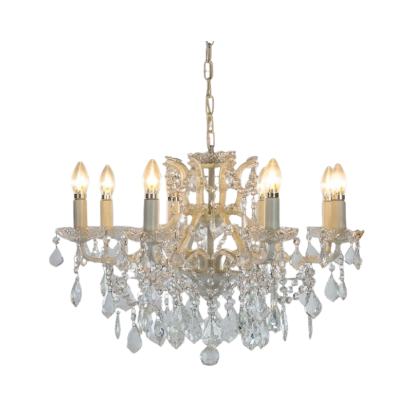 Medium 8 Branch Antique Crackle White Shallow Chandelier