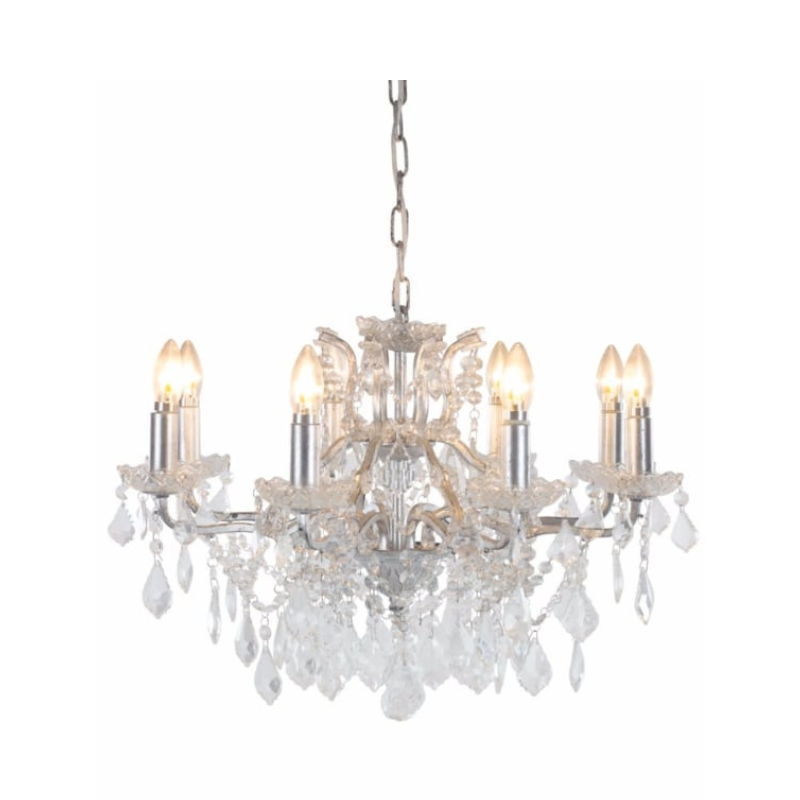 Medium 8 Branch Silver Leaf Shallow Chandelier