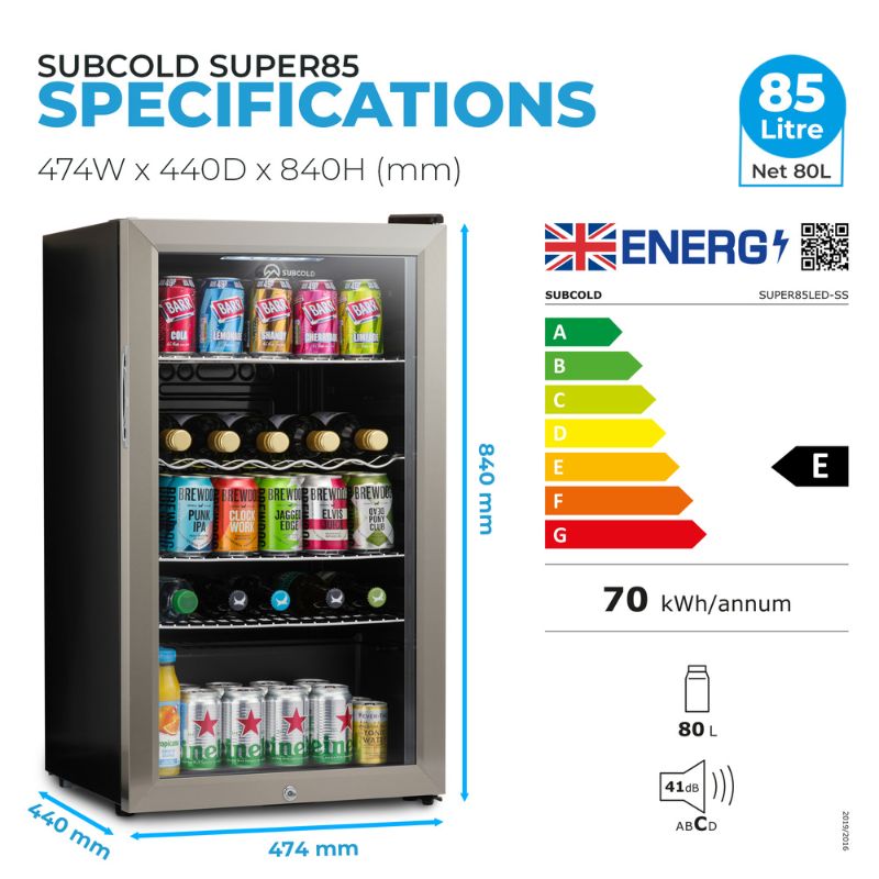 Subcold Super 85 LED Beer Fridge – Stainless Steel