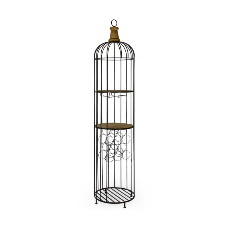 Black Metal and Wood Bar Storage Unit