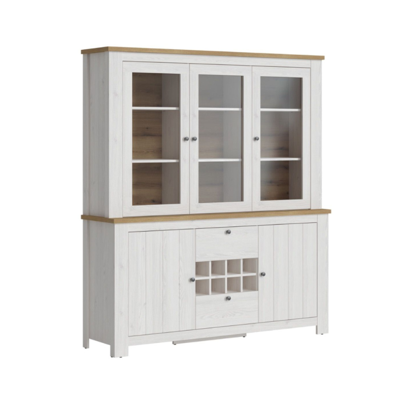 Celesto 2 Door 2 Drawer Sideboard / 3 Door Display top Unit Inc 6 Lights in White/Oak