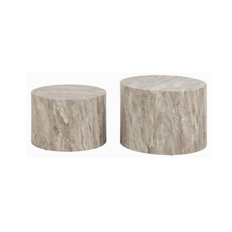 Dice Round Coffee Table Set in Grey Marble
