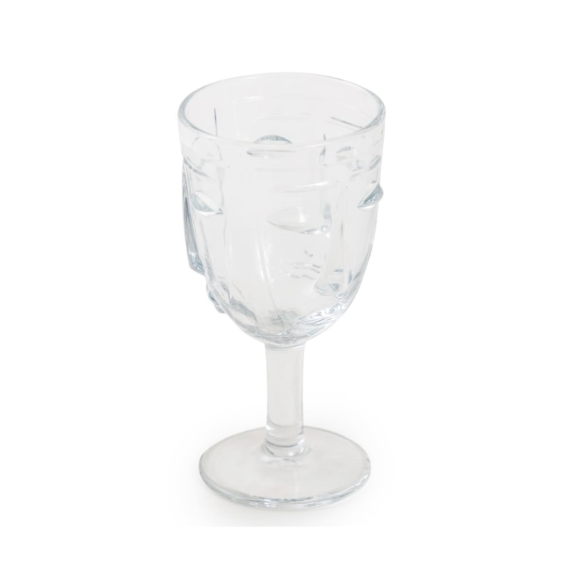 Set of 6 Clear Deco Face Wine Glasses