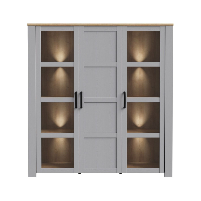 Bohol Large Display Cabinet in Riviera Oak/Grey Oak with Optional LED Lighting