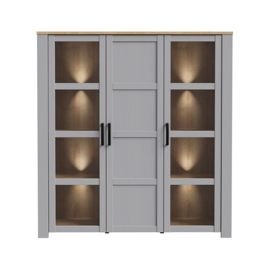 Bohol Large Display Cabinet in Riviera Oak/Grey Oak with Optional LED Lighting