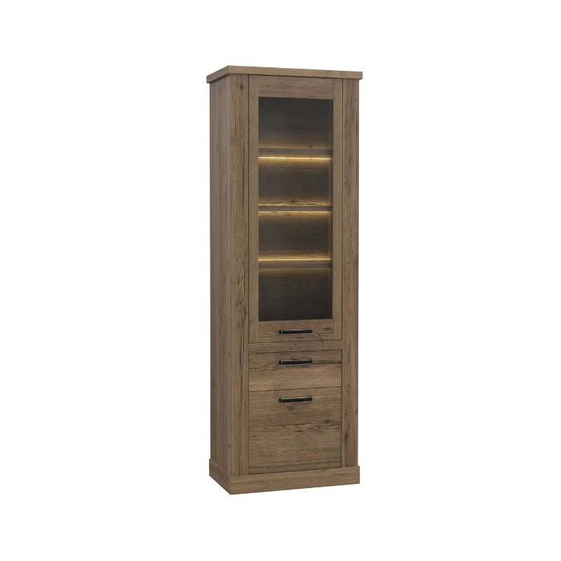 Corona Narrow Display Cabinet in Tabak Oak