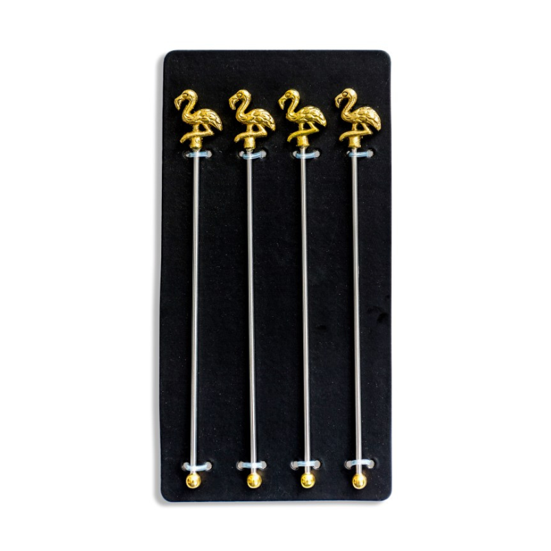 Set of 4 Gold Flamingo Drinks Stirrers