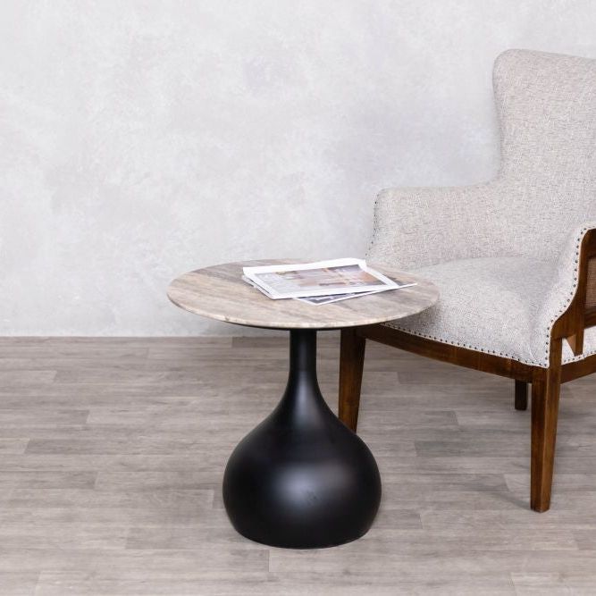 Bicester Side Table with Grey Travertine Top