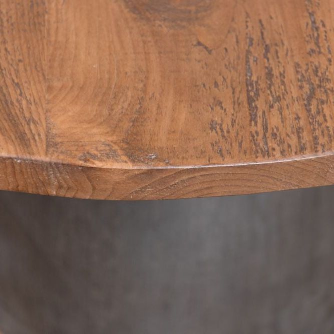 Round Vintage Dining Table with Pine Top and Metal Base