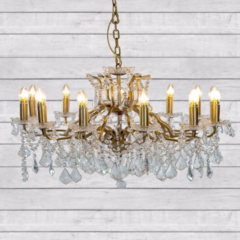 Large 12 Branch Brushed Gold Shallow Chandelier