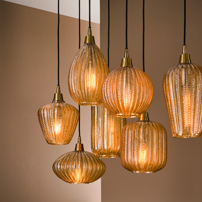 Leyla Amber Glass 7 String Pendant Light