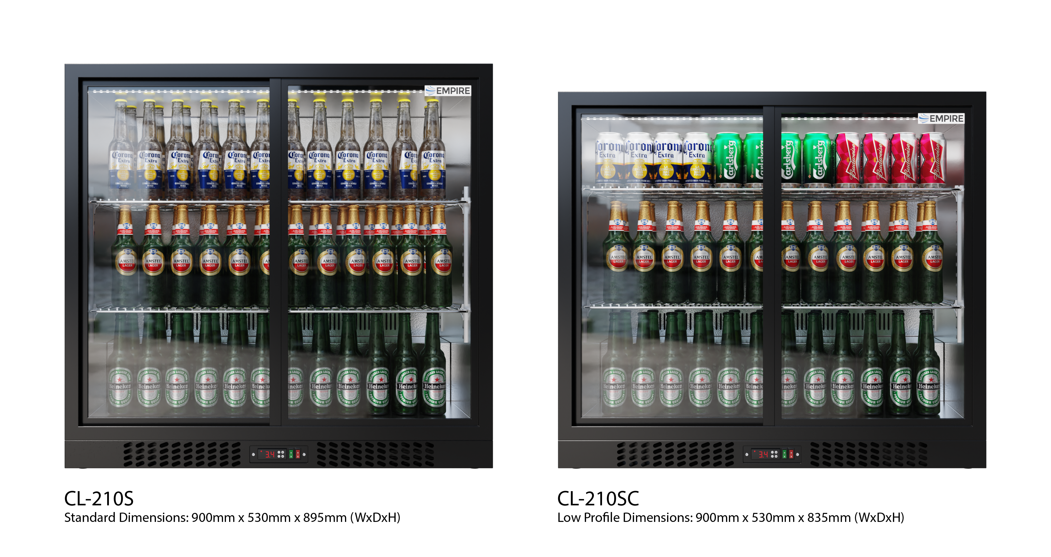 Empire Double Door Bottle Cooler – A Rated Low 835mm Height Sliding Door Commercial Back Bar Fridge