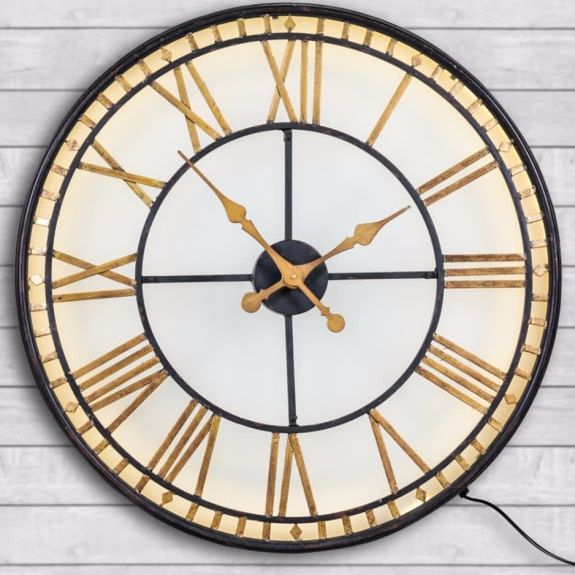 Black and Gold Back Lit Glass "Westminster" Wall Clock