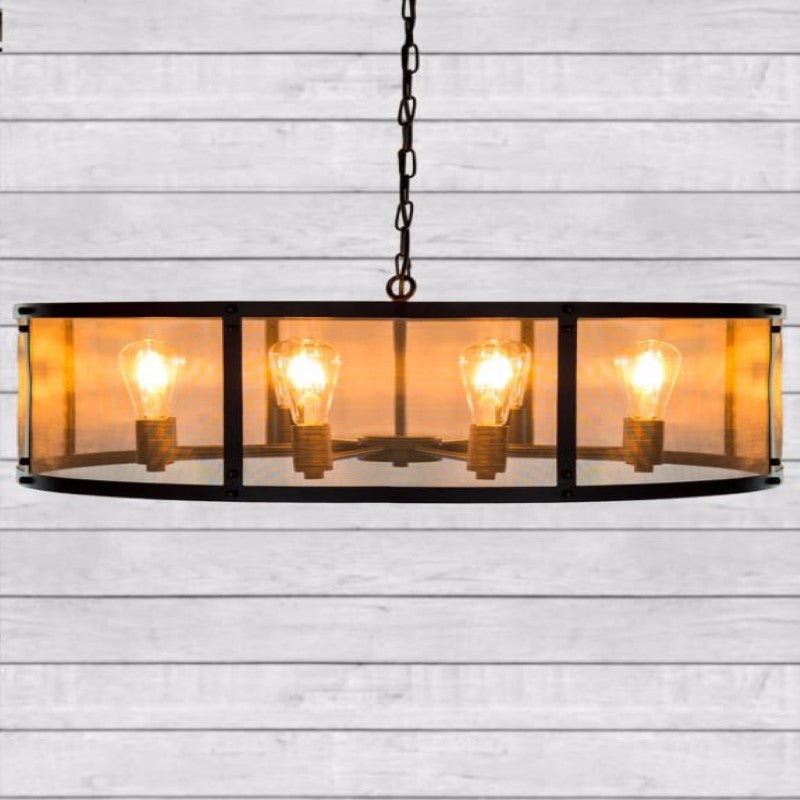 Large Round Black Iron Industrial Chandelier