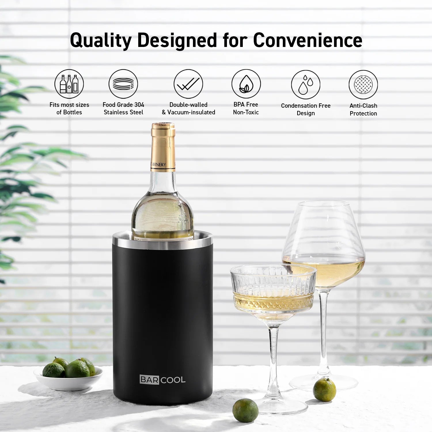 Barcool Wine Cooler Sleeve Black Stainless Steel
