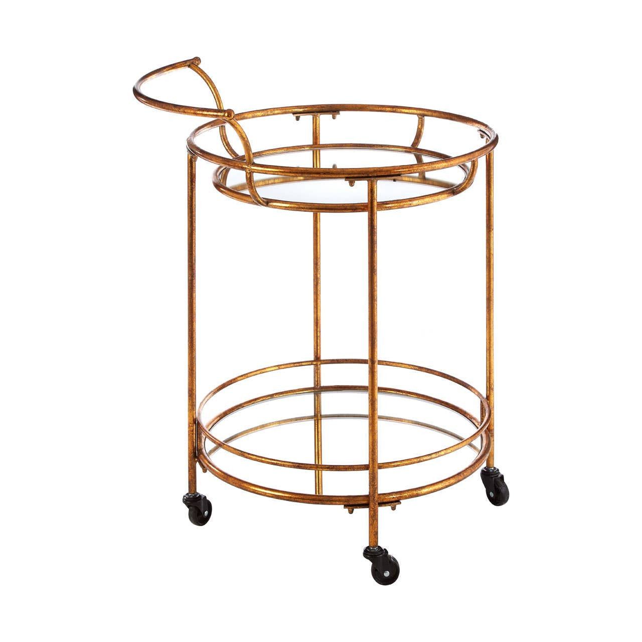 Aurelie Round Drinks Trolley – Warm Gold & Mirror