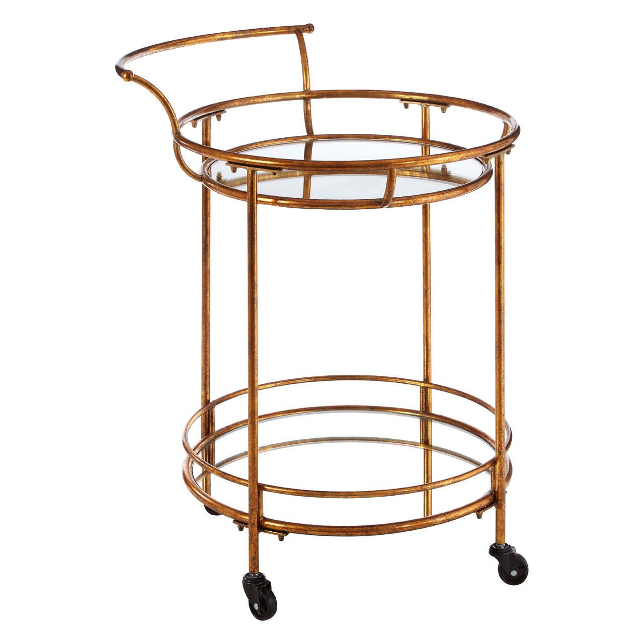 Aurelie Round Drinks Trolley – Warm Gold & Mirror