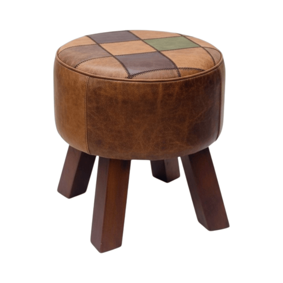 Foot stools 42Cm Brown Tan Leather Stool