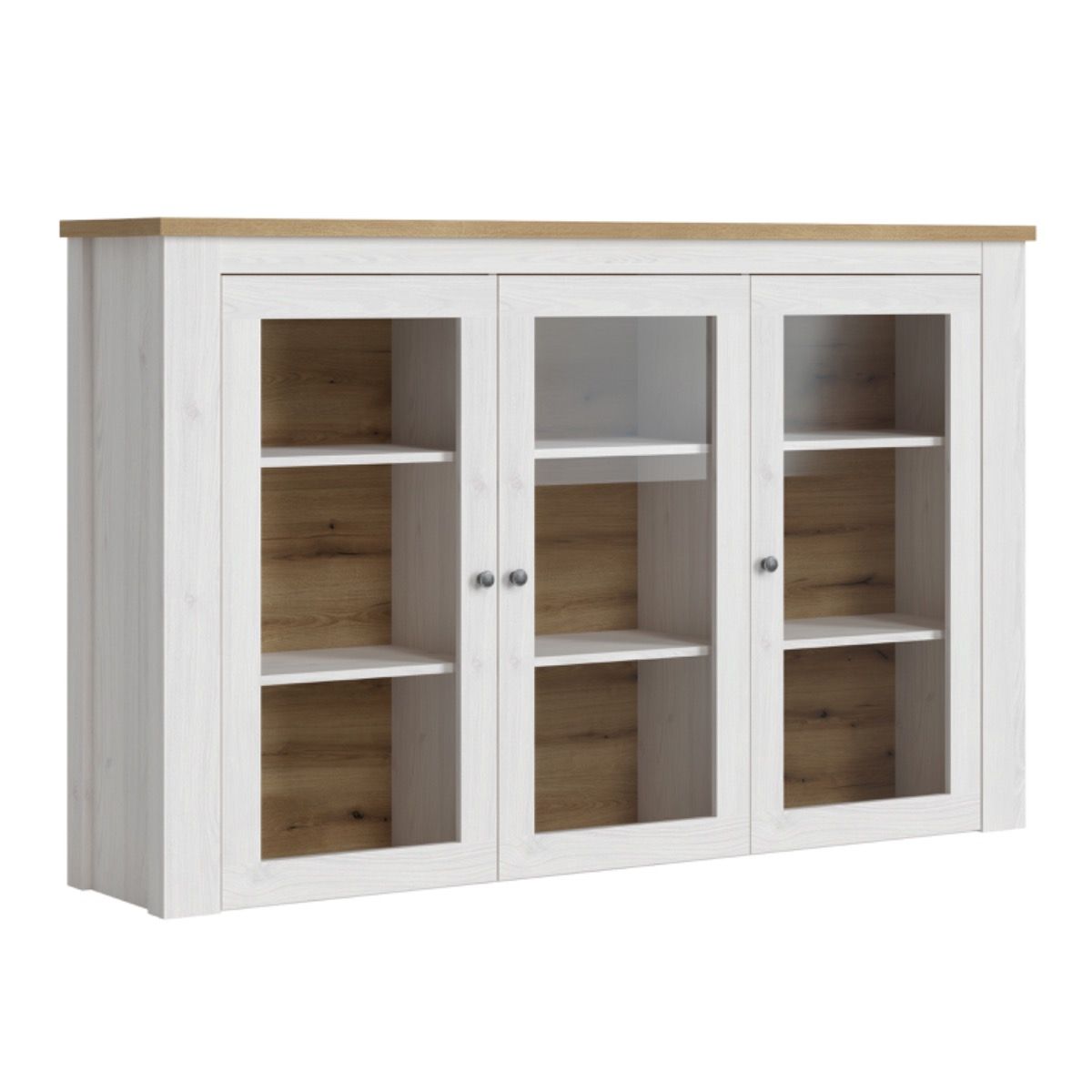 Celesto 2 Door 2 Drawer Sideboard / 3 Door Display top Unit Inc 6 Lights in White/Oak