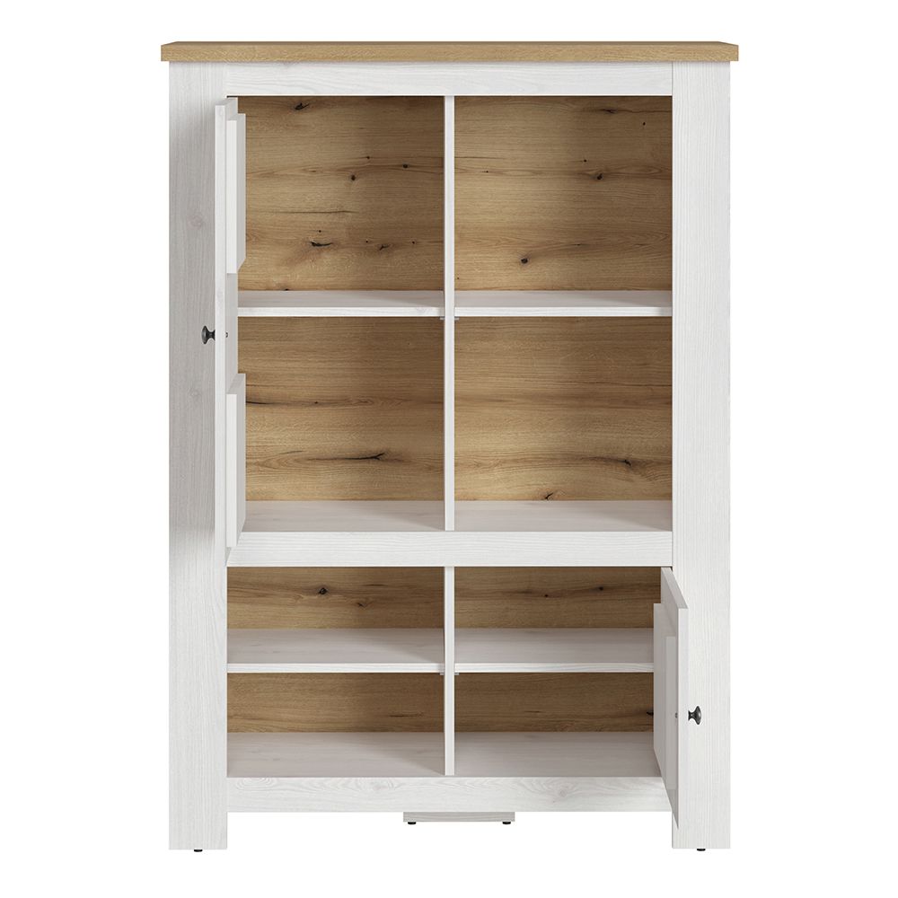 Celesto 2 door 4 Shelves Cabinet Inc 2 Lights in White/Oak