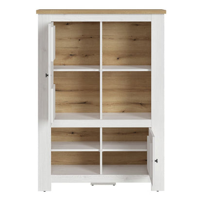 Celesto 2 door 4 Shelves Cabinet Inc 2 Lights in White/Oak