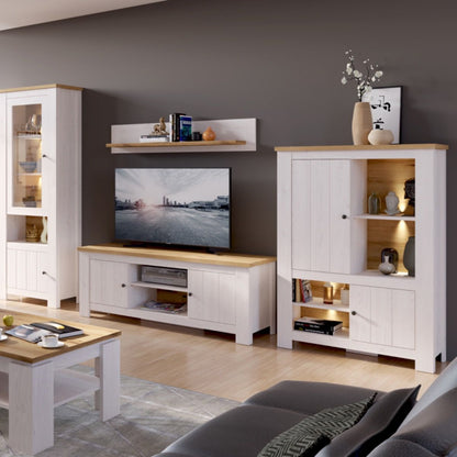 Celesto 2 door 4 Shelves Cabinet Inc 2 Lights in White/Oak