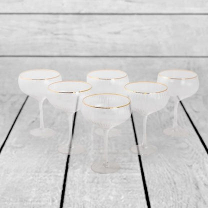Set of 6 Large Traditional Coupe Champagne Glasses with Gold Rims